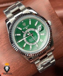 ساعت مردانه رولکس اسکای دالر اتوماتیک استیل صفحه سبز 0023 Rolex Sky Dweller