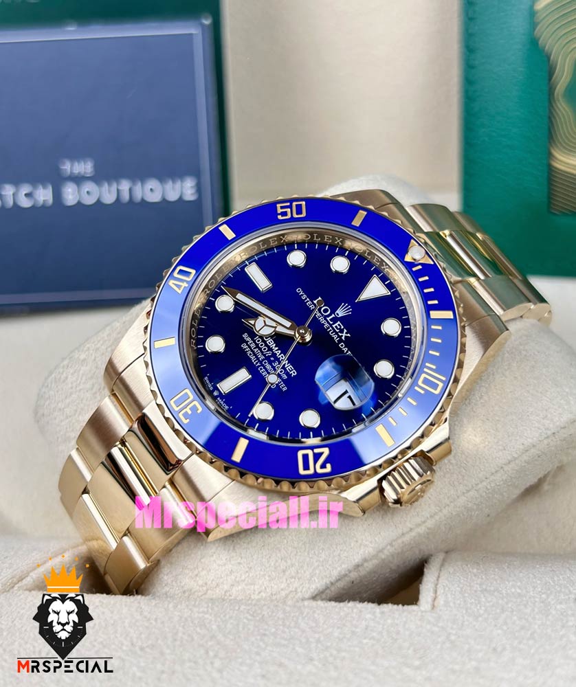 ساعت مردانه رولکس ساب مارینر طلایی صفحه ابی رپلیکا 020318 Rolex SUB MARINER Replica