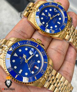 ساعت ست رولکس مردانه و زنانه ساب مارینر طلایی صفحه ابی 01083 Rolex Sub mariner
