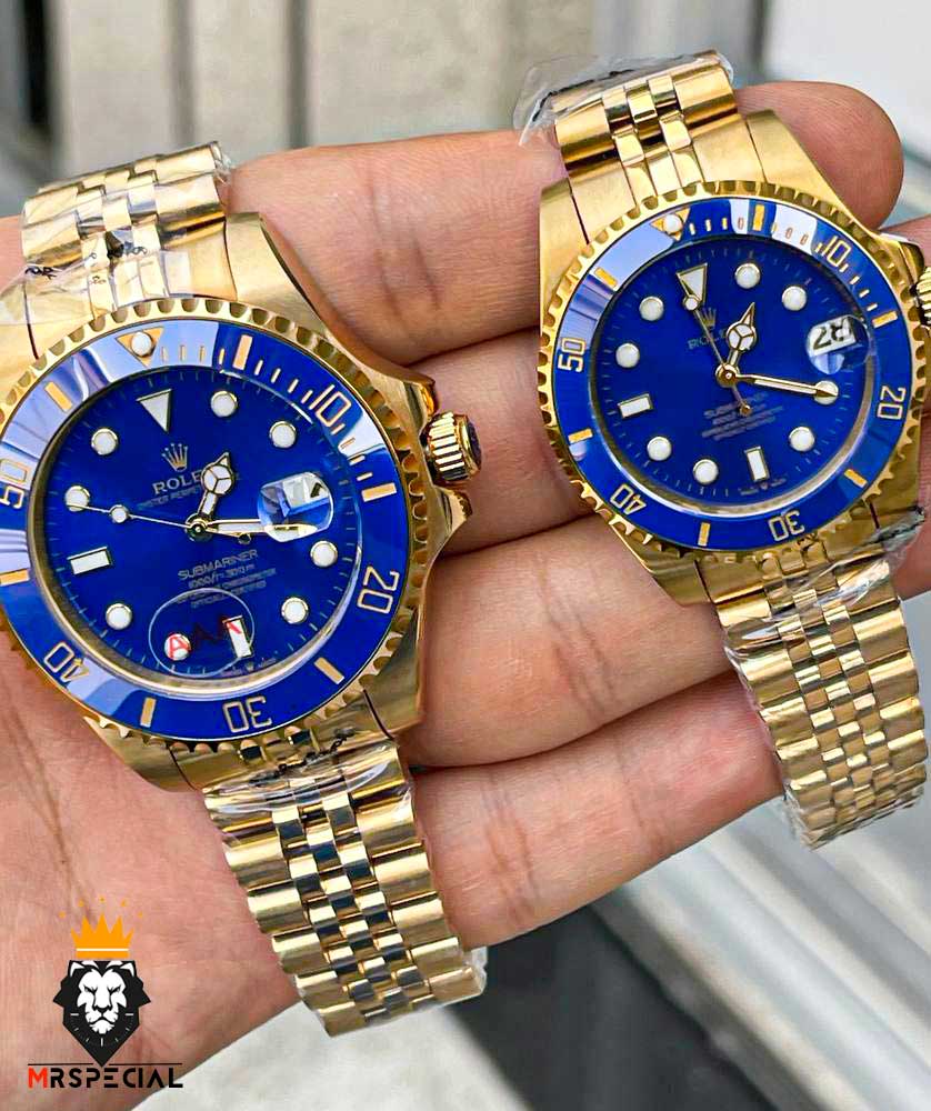 ساعت ست رولکس مردانه و زنانه ساب مارینر طلایی صفحه ابی 01083 Rolex Sub mariner