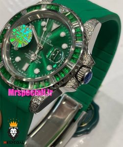 ساعت رولکس مدل ساب مارینر اتوماتیک فول نگین بند رابر سبز صفحه سبز 021435 Rolex SUB MARINER Diamond
