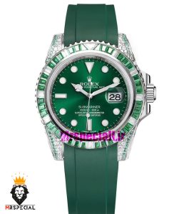 ساعت رولکس مدل ساب مارینر اتوماتیک فول نگین بند رابر سبز صفحه سبز 021435 Rolex SUB MARINER Diamond