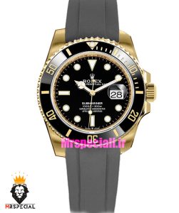 ساعت رولکس مردانه مدل ساب مارینر کوارتز بدنه طلایی بند رابر صفحه مشکی 021467 Rolex Submariner