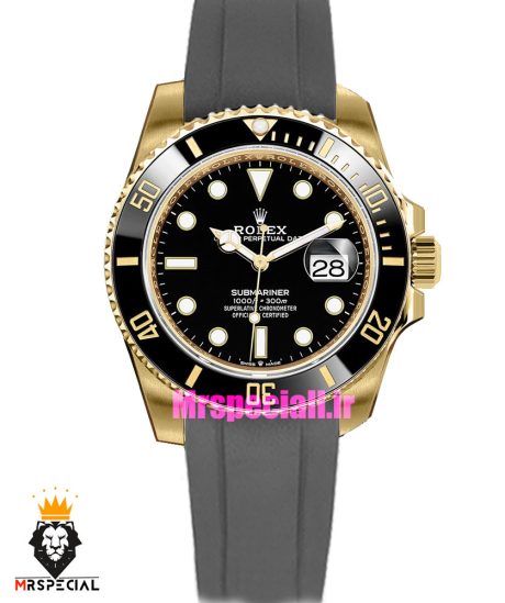 ساعت رولکس مردانه مدل ساب مارینر کوارتز بدنه طلایی بند رابر صفحه مشکی 021467 Rolex Submariner