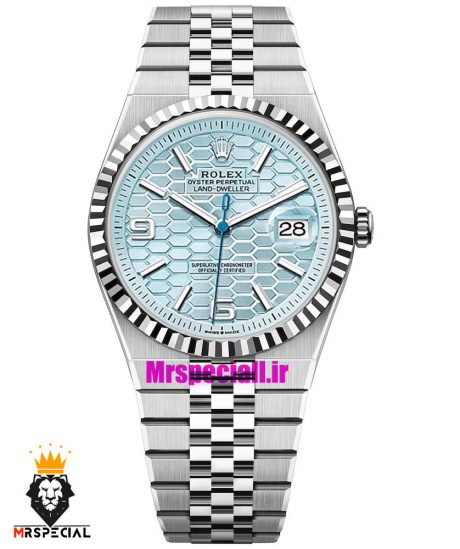 ساعت رولکس مردانه مدل دیت جاست لند دولر اتوماتیک استیل صفحه تیفانی 021452 Rolex Land-Dweller Platinum