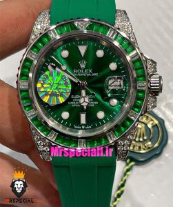ساعت رولکس مدل ساب مارینر اتوماتیک فول نگین بند رابر سبز صفحه سبز 021435 Rolex SUB MARINER Diamond