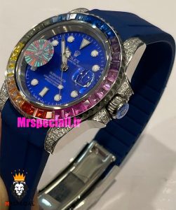 ساعت رولکس مدل ساب مارینر اتوماتیک فول نگین بند رابر ابی صفحه ابی 021437 Rolex SUB MARINER Diamond