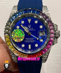 ساعت رولکس مدل ساب مارینر اتوماتیک فول نگین بند رابر ابی صفحه ابی 021437 Rolex SUB MARINER Diamond