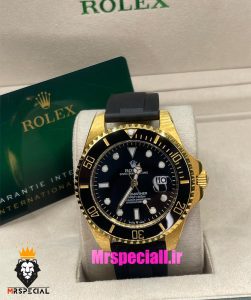 ساعت رولکس مردانه مدل ساب مارینر کوارتز بدنه طلایی بند رابر صفحه مشکی 021467 Rolex Submariner 