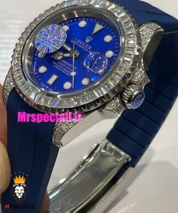 ساعت رولکس مدل ساب مارینر اتوماتیک فول نگین بند رابر ابی صفحه ابی 021436 Rolex SUB MARINER Diamond