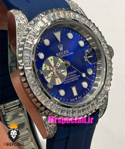 ساعت رولکس مدل ساب مارینر اتوماتیک فول نگین بند رابر ابی صفحه ابی 021436 Rolex SUB MARINER Diamond
