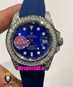 ساعت رولکس مدل ساب مارینر اتوماتیک فول نگین بند رابر ابی صفحه ابی 021436 Rolex SUB MARINER Diamond