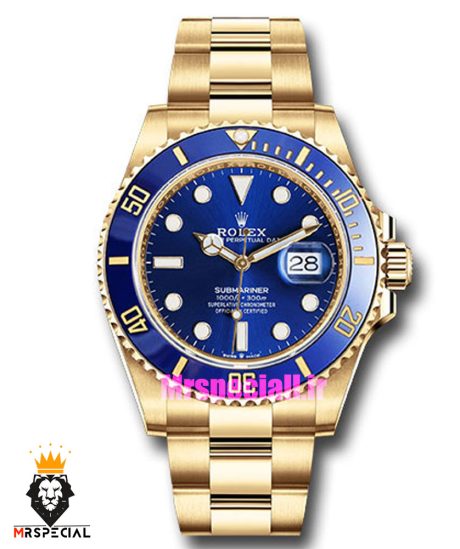 ساعت مردانه رولکس ساب مارینر طلایی صفحه ابی رپلیکا 020318 Rolex SUB MARINER Replica