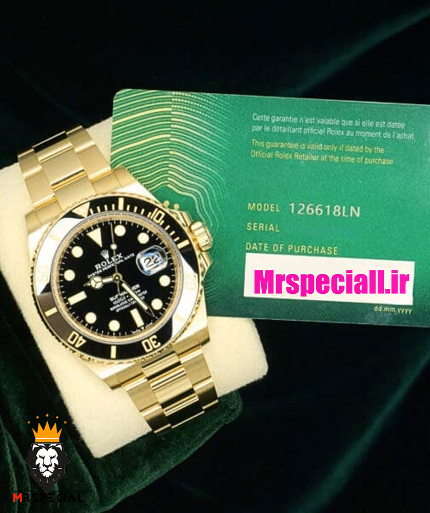 ساعت مردانه رولکس ساب مارینر طلایی صفحه مشکی رپلیکا 020317 Rolex SUB MARINER Replica