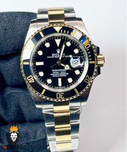 ساعت مردانه رولکس ساب مارینر اتوماتیک دورنگ طلایی صفحه مشکی 01218 Rolex SUB MARINER
