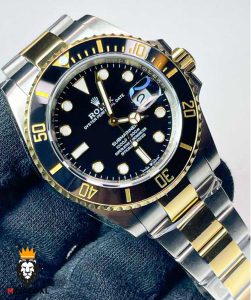 ساعت مردانه رولکس ساب مارینر اتوماتیک دورنگ طلایی صفحه مشکی 01218 Rolex SUB MARINER