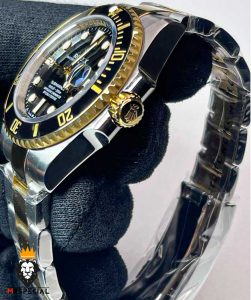 ساعت مردانه رولکس ساب مارینر اتوماتیک دورنگ طلایی صفحه مشکی 01218 Rolex SUB MARINER