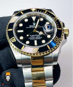 ساعت مردانه رولکس ساب مارینر اتوماتیک دورنگ طلایی صفحه مشکی 01218 Rolex SUB MARINER
