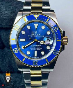 ساعت مردانه رولکس ساب مارینر اتوماتیک دورنگ طلایی صفحه ابی 01219 Rolex SUB MARINER