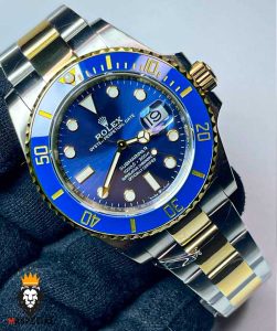 ساعت مردانه رولکس ساب مارینر اتوماتیک دورنگ طلایی صفحه ابی 01219 Rolex SUB MARINER