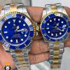 ساعت ست رولکس مردانه و زنانه ساب مارینر باتری دورنگ طلایی صفحه ابی 01085 Rolex Sub mariner - تصویر 2