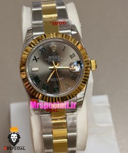 ساعت رولکس زنانه ویمبلدون اتوماتیک دورنگ طلایی صفحه طوسی 021073 ROLEX DATEJUST WIMBELDON