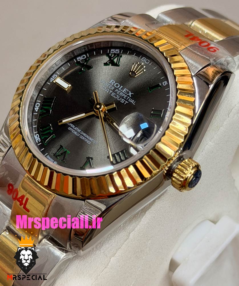 ساعت رولکس زنانه ویمبلدون اتوماتیک دورنگ طلایی صفحه طوسی 021073 ROLEX DATEJUST WIMBELDON