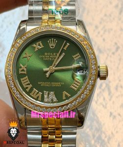 ساعت رولکس زنانه دیت جاست قاب نگین دورنگ طلایی صفحه سبز 021663 ROLEX DATEJUST 