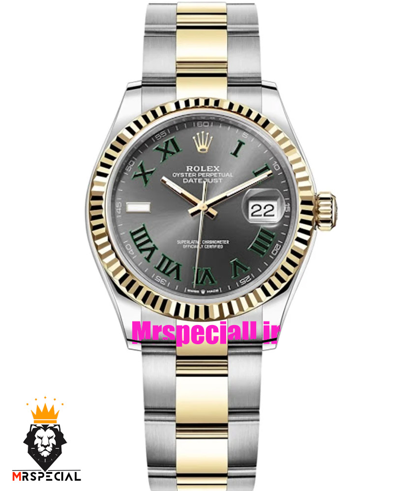 ساعت رولکس زنانه ویمبلدون اتوماتیک دورنگ طلایی صفحه طوسی 021073 ROLEX DATEJUST WIMBELDON