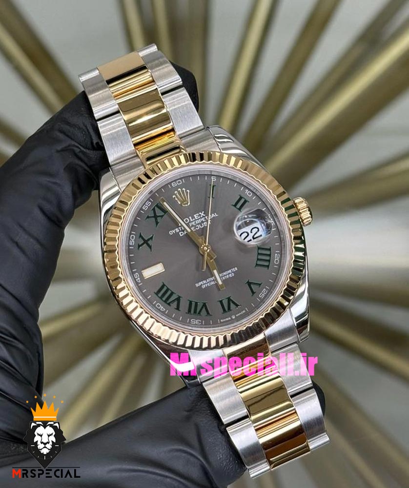 ساعت مردانه رولکس ویمبلدون اتوماتیک دورنگ طلایی 5787 ROLEX DATE JUST WIMBELDON