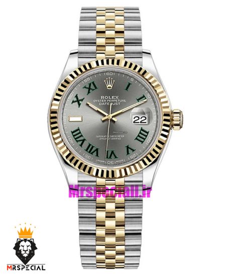 ساعت زنانه رولکس ویمبلدون اتوماتیک دورنگ طلایی صفحه طوسی 021073 ROLEX DATEJUST WIMBELDON