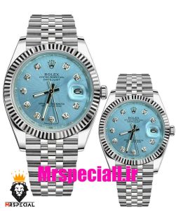 ساعت ست رولکس مردانه و زنانه مدل دیت جاست کوارتز استیل صفحه ابی 021188 ROLEX DATEJUST