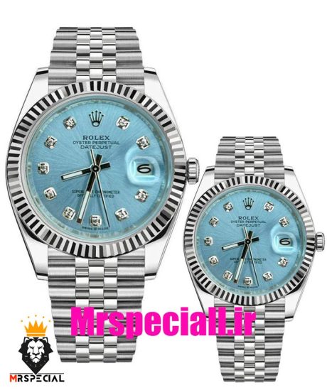 ساعت ست رولکس مردانه و زنانه مدل دیت جاست کوارتز استیل صفحه ابی 021188 ROLEX DATEJUST