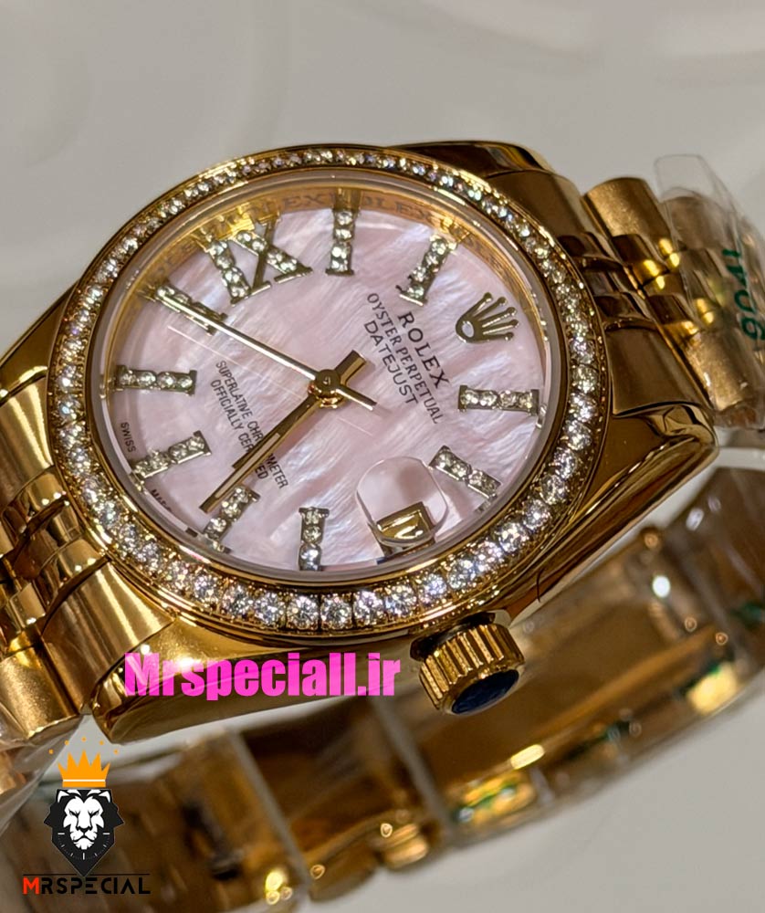ساعت رولکس زنانه دیت جاست طلایی صفحه صدف صورتی 021619 ROLEX DATEJUST