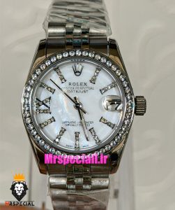 ساعت رولکس زنانه دیت جاست استیل قاب نگین صفحه سفید صدف 021620 ROLEX DATEJUST 