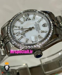 ساعت رولکس زنانه دیت جاست استیل قاب نگین صفحه سفید صدف 021620 ROLEX DATEJUST 