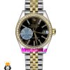 ساعت رولکس زنانه دیت جاست قاب نگین دورنگ طلایی صفحه مشکی 021622 ROLEX DATEJUST