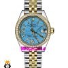 ساعت رولکس زنانه دیت جاست قاب نگین دورنگ طلایی صفحه تیفانی 021623 ROLEX DATEJUST