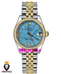 ساعت رولکس زنانه دیت جاست قاب نگین دورنگ طلایی صفحه تیفانی 021623 ROLEX DATEJUST