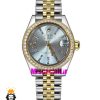 ساعت رولکس زنانه دیت جاست قاب نگین دورنگ طلایی صفحه نقره ای 021621 ROLEX DATEJUST