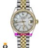 ساعت رولکس زنانه دیت جاست قاب نگین دورنگ طلایی صفحه سفید صدف 021624 ROLEX DATEJUST