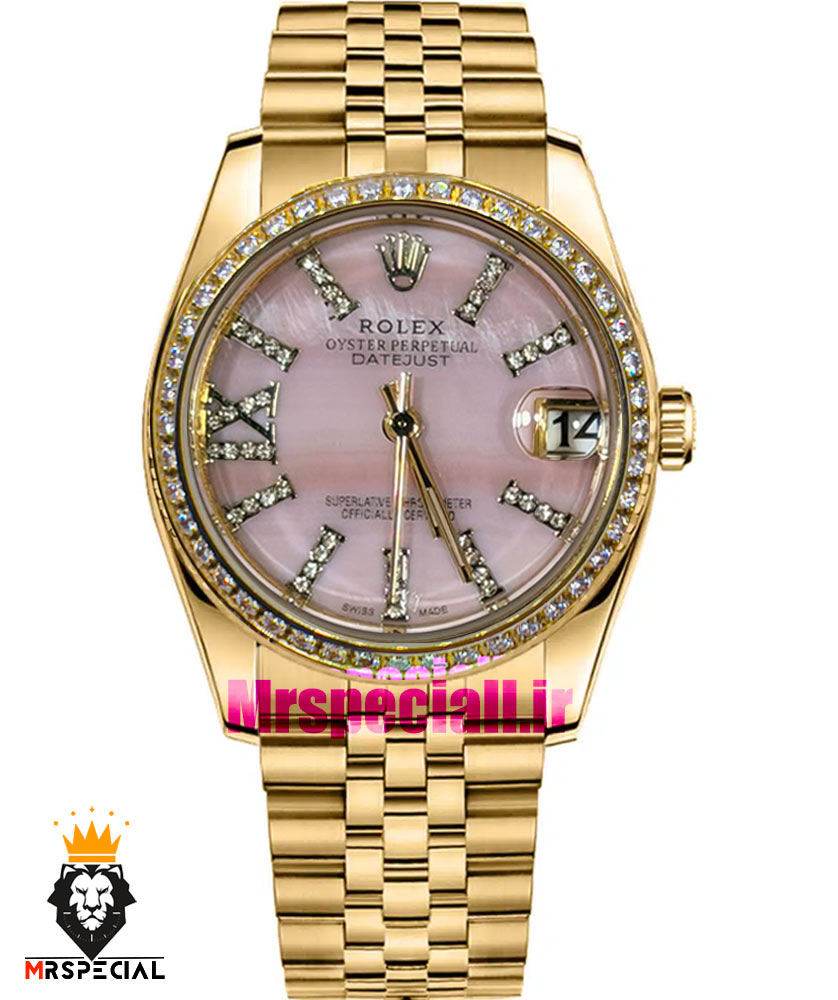ساعت رولکس زنانه دیت جاست طلایی صفحه صدف صورتی 021619 ROLEX DATEJUST