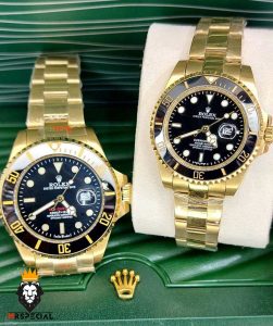 ساعت ست رولکس مردانه و زنانه مدل ساب مارینر طلایی صفحه مشکی 01623 Rolex Sub mariner