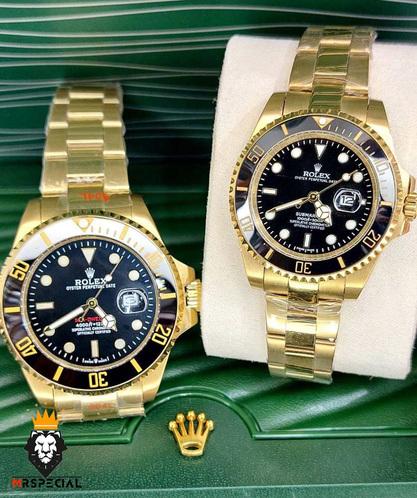 ساعت ست رولکس مردانه و زنانه مدل ساب مارینر طلایی صفحه مشکی 01623 Rolex Sub mariner
