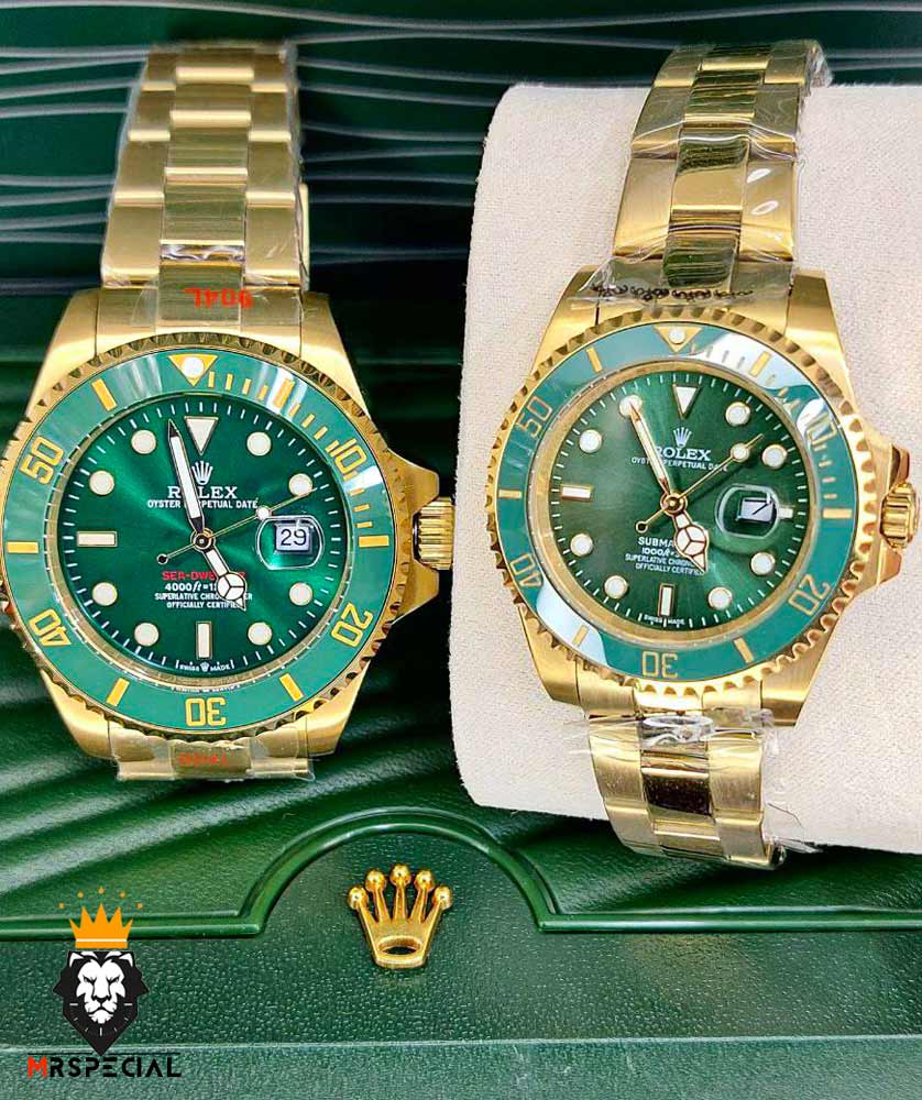 ساعت ست رولکس مردانه و زنانه ساب مارینر طلایی صفحه سبز 01624 Rolex Sub mariner