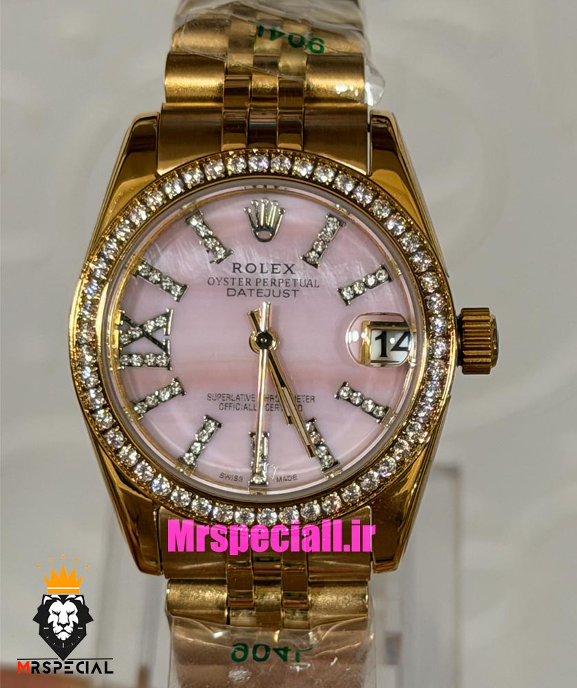 ساعت رولکس زنانه دیت جاست طلایی صفحه صدف صورتی 021619 ROLEX DATEJUST