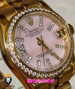 ساعت رولکس زنانه دیت جاست طلایی صفحه صدف صورتی 021619 ROLEX DATEJUST
