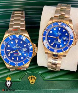 ساعت ست رولکس مردانه و زنانه مدل ساب مارینر طلایی صفحه ابی 01088 Rolex Sub mariner