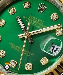 ساعت ست رولکس مردانه و زنانه دیت جاست باتری دورنگ طلایی صفحه سبز 01058 ROLEX DATEJUST
