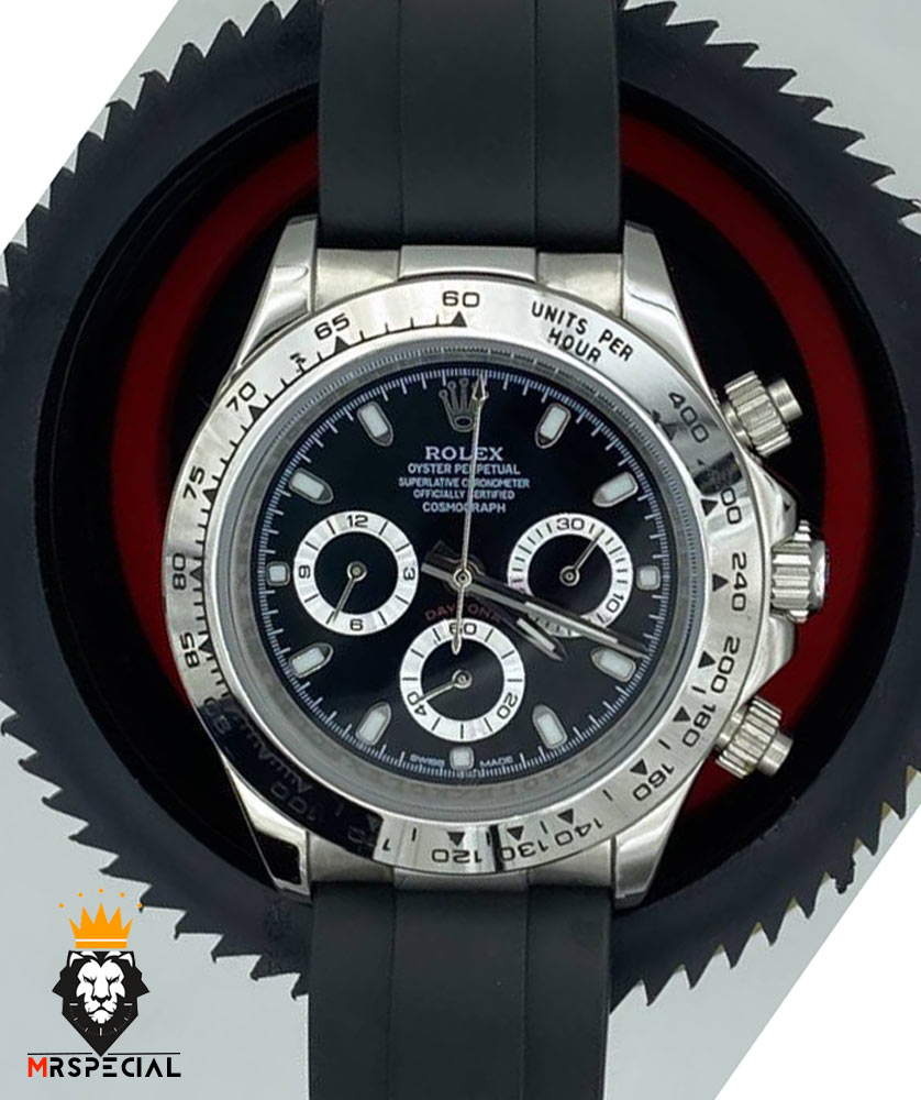 ساعت مردانه رولکس دیتونا اتوماتیک فول دیت بند رابر صفحه مشکی 01405 ROLEX DAYTONA